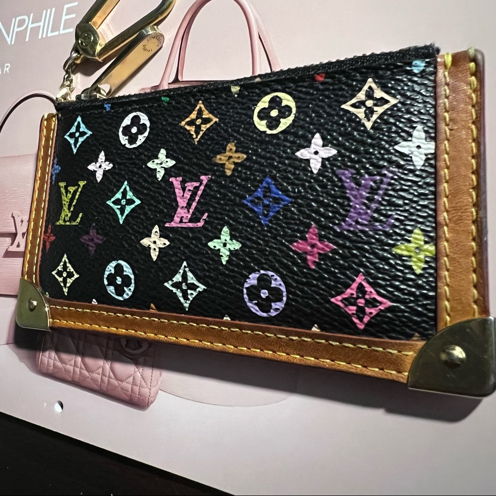 ‼️SOLD‼️ULTRA RARE LOUIS VUITTON MURAKAMI MULTICOLOR BLACK  MONOGRAM CARD HOLDER - Picture 5 of 17